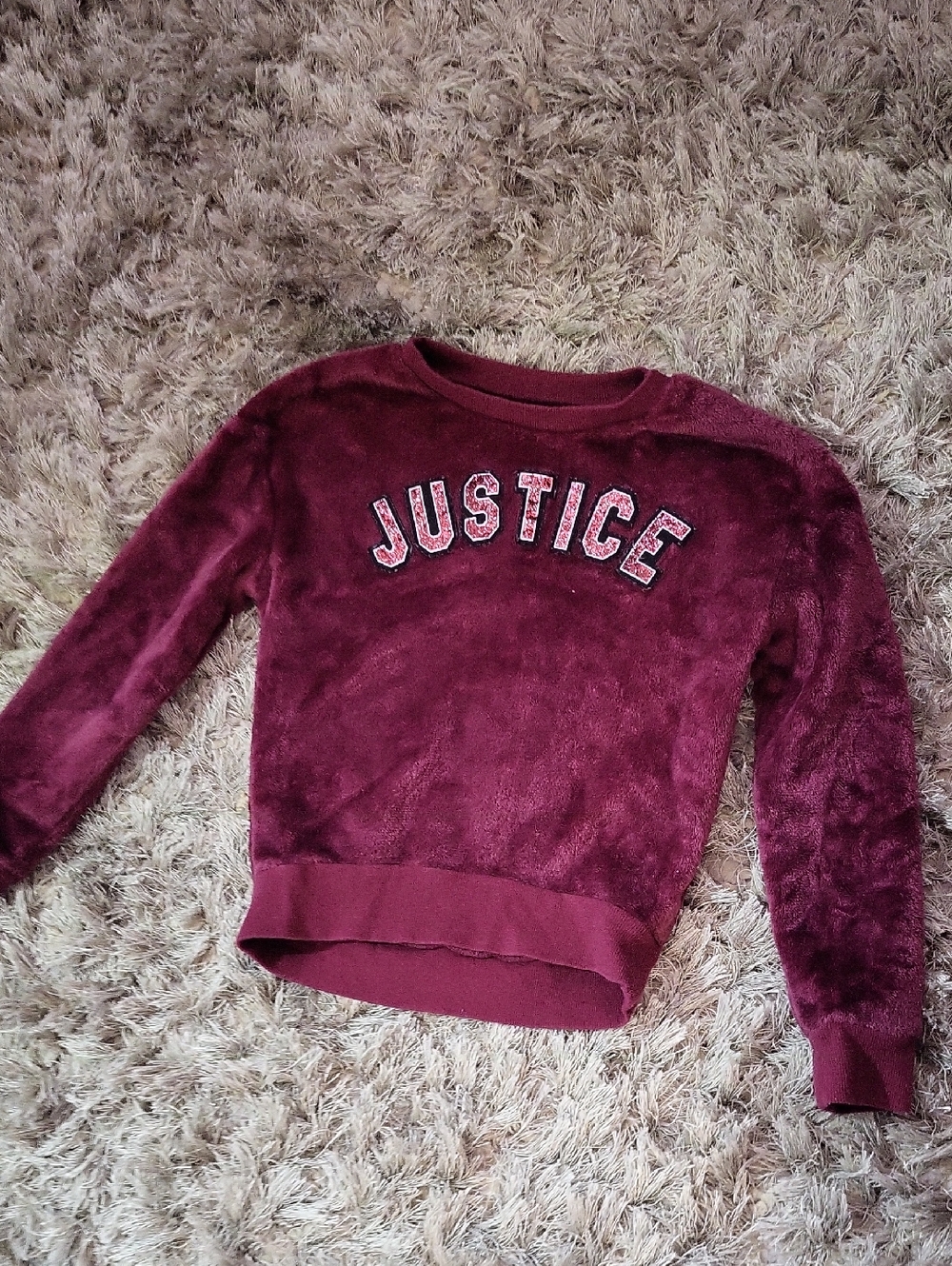 Justice Plush Maroon Crewneck Pullover